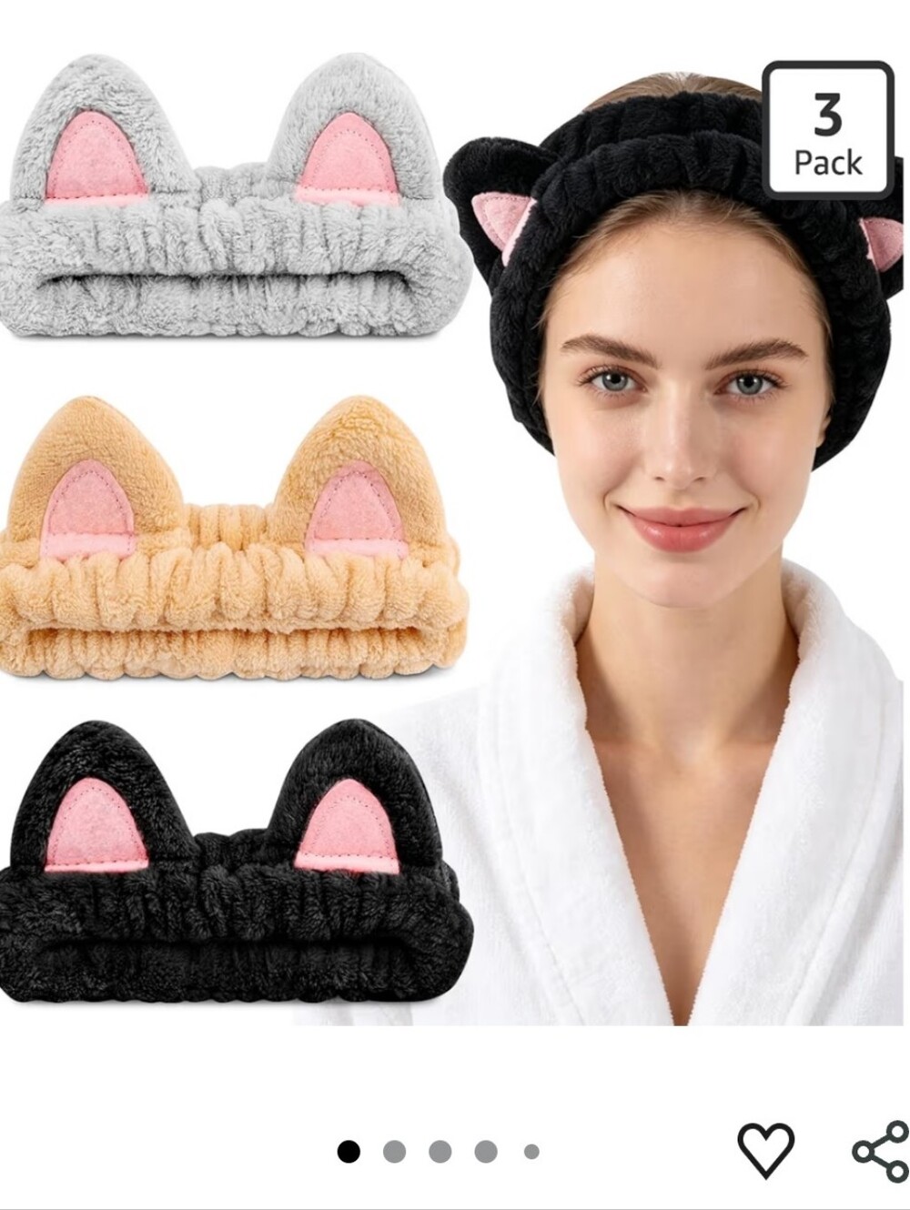 3pc Plush Cat Ear Spa Headbands